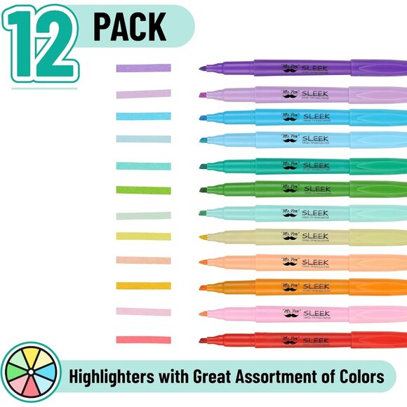 Pastel Highlighters, 12 Pack, Assorted Colors, Fast Dry, Highlighter Pastel, Set - Picture 2 of 8